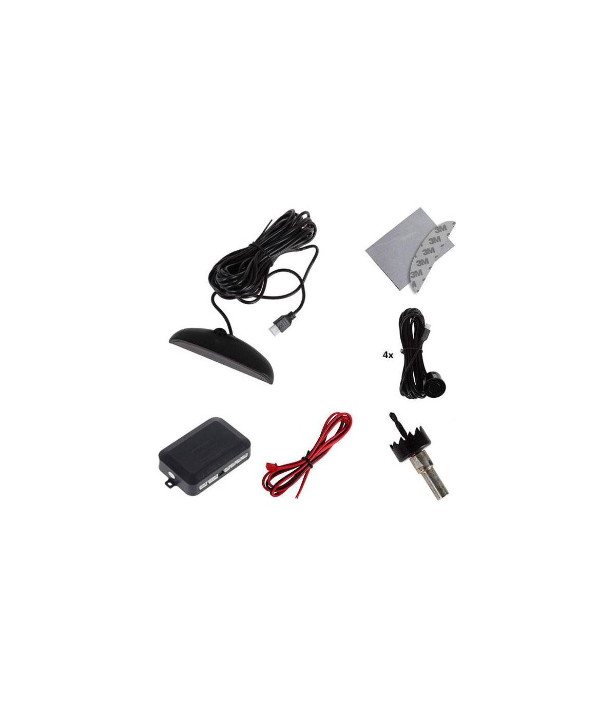 Kit 4 Sensores Aparcamiento Coche, Sensores Aparcamiento Traseros con 4  sensores Negros y display LED